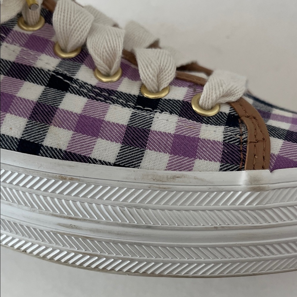 Keds Kate Spade Purple Black Plaid Gingham Print Tie Sneakers Platform Preppy 8 - Picture 15 of 15